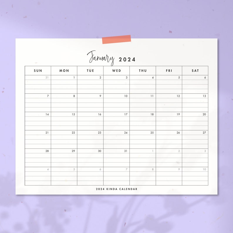 2024 Monthly Calendar Landscape 2024 Printable Monthly Etsy