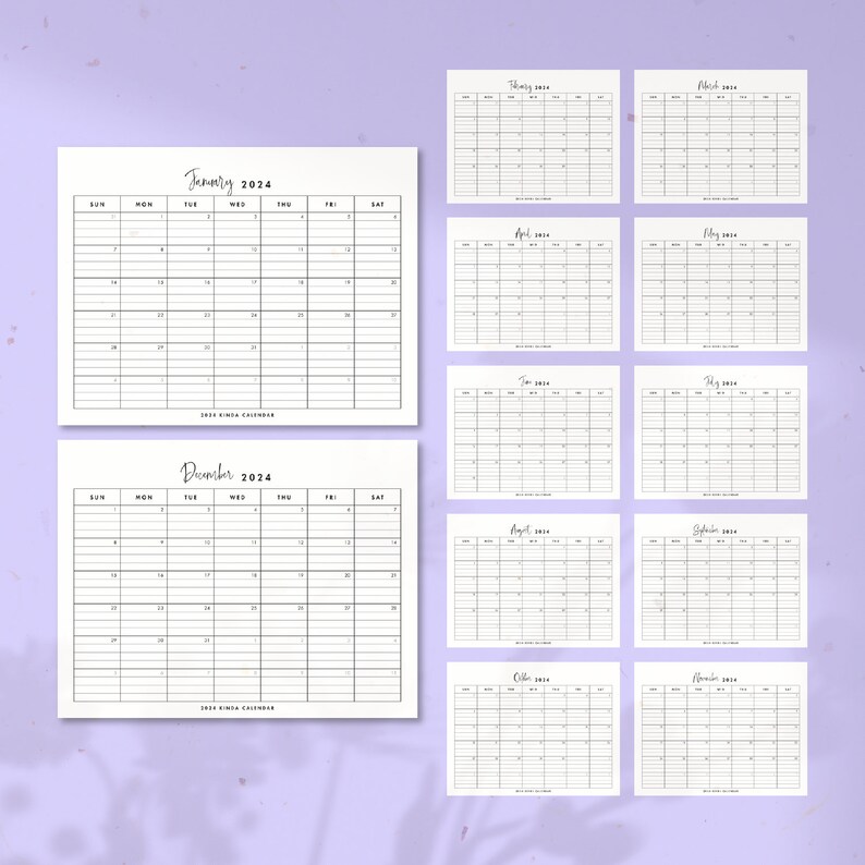 2024 Monthly Calendar Landscape 2024 Printable Monthly Etsy