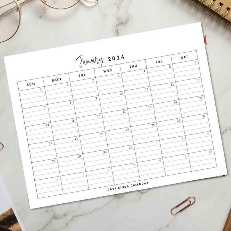 2024 Monthly Calendar Landscape 2024 Printable Monthly Etsy