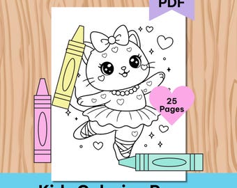 Ballerina Cat Coloring Pages | Kawaii Kitty Kids Activity Book (PDF)