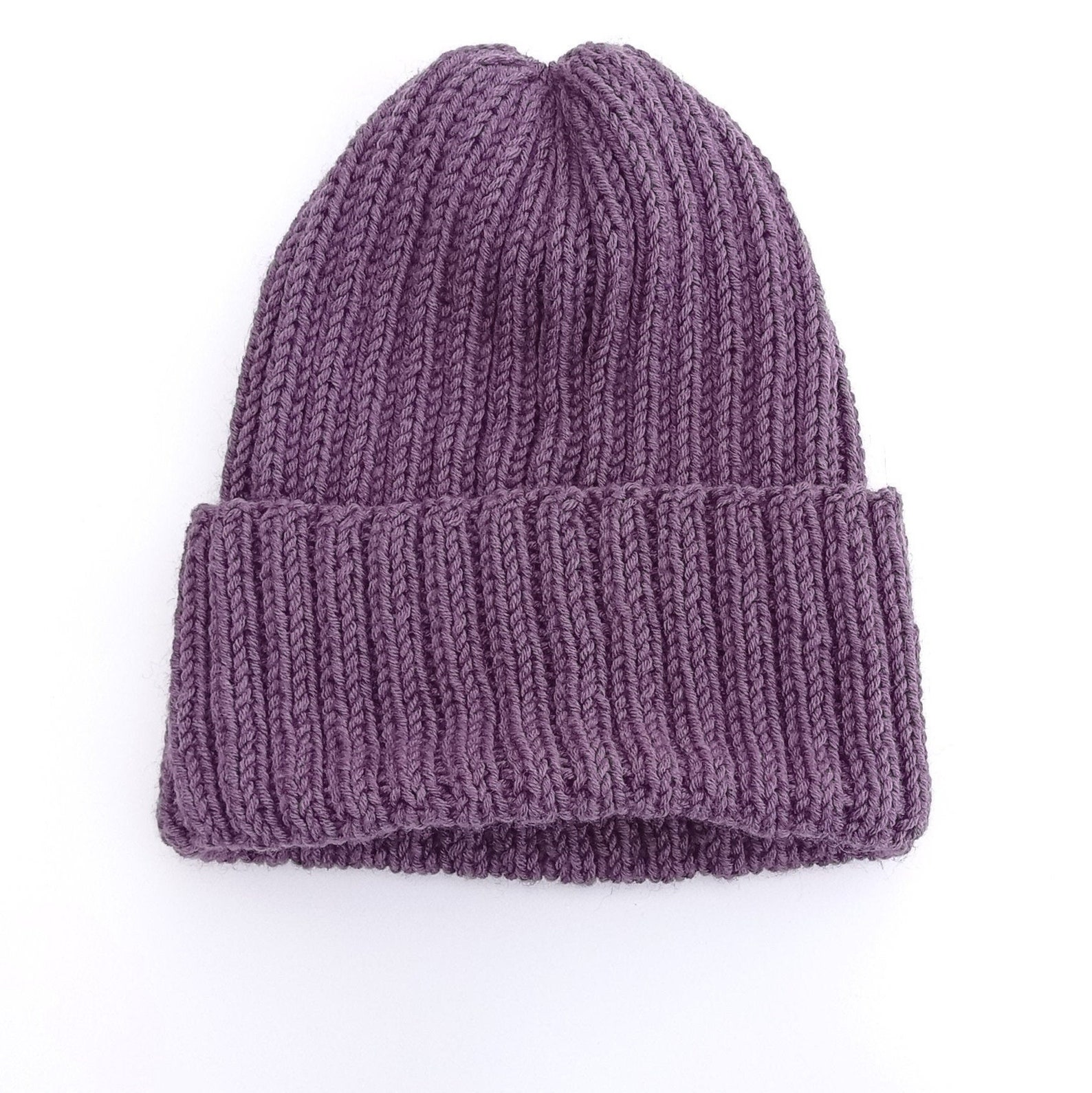 Wide cuff beanie hat knit violet beanie soft women purple Etsy