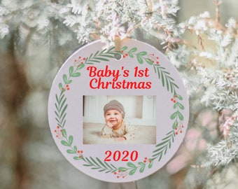 Baby's Eerste Kerst gepersonaliseerde ornament foto ornament gepersonaliseerde kerst ornament eerste kerstversiering nieuwe moeder cadeau