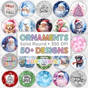 Lot de décorations de Noël à sublimation, png, motifs de sublimation, lot de motifs ronds et solides