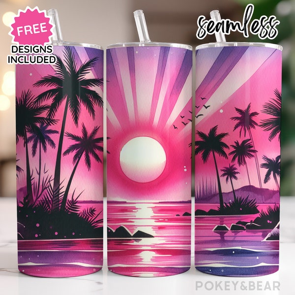 Summer Tumbler Wrap 20 oz Skinny Tumbler Sublimation Design Beach Tumbler Png Sunset Tumbler Design Seamless Digital Download