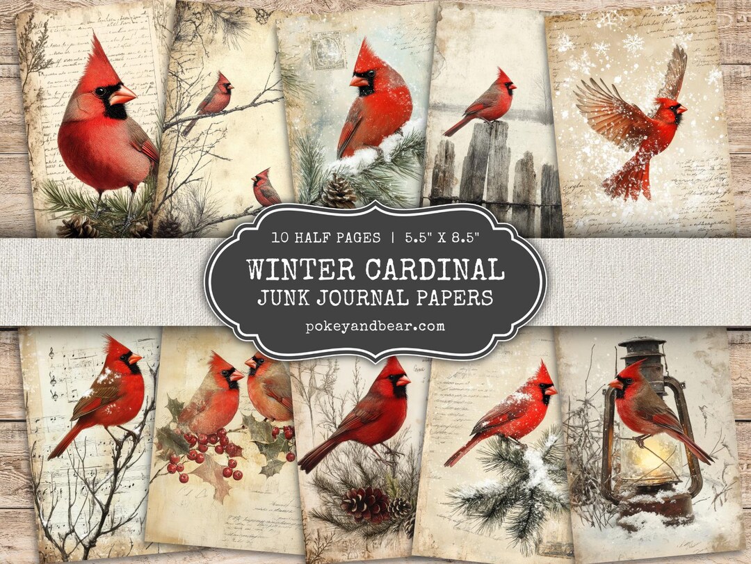 Winter Cardinal Junk Journal Pages Holiday Scrapbooking Printable