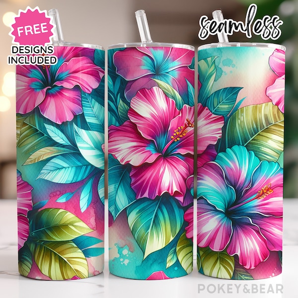 Hibiscus Tumbler Wrap 20 oz Skinny Tumbler Sublimation Design Summer Tumbler Png Hawaiian Tumbler Design Seamless Digital Download