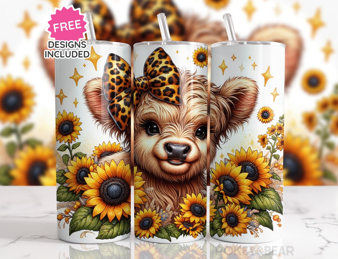 Highland Cow Tumbler Wrap Sunflower Tumbler Design Leopard Print ...