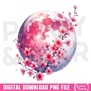Vollmond-Kirschblüte Png Sublimation Design Sakura Blossom Shirt Design Japanische Blumen Clipart Digital Download