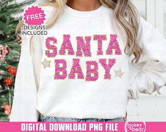 Glitter Santa Baby Png sublimatie Design Glitter Kerstmis Png-bestand Faux Patch Png Sparkly Holiday Sublimatie Png digitale download