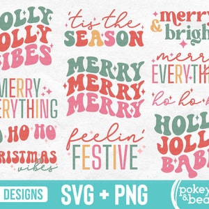 Retro Weihnachts-Svg-Bundle Groovy Weihnacht-Png-Bundle Weihnachten Shirt svg Feiertags-Svg-Frohe und helle Weihnachtssublimations-Designs