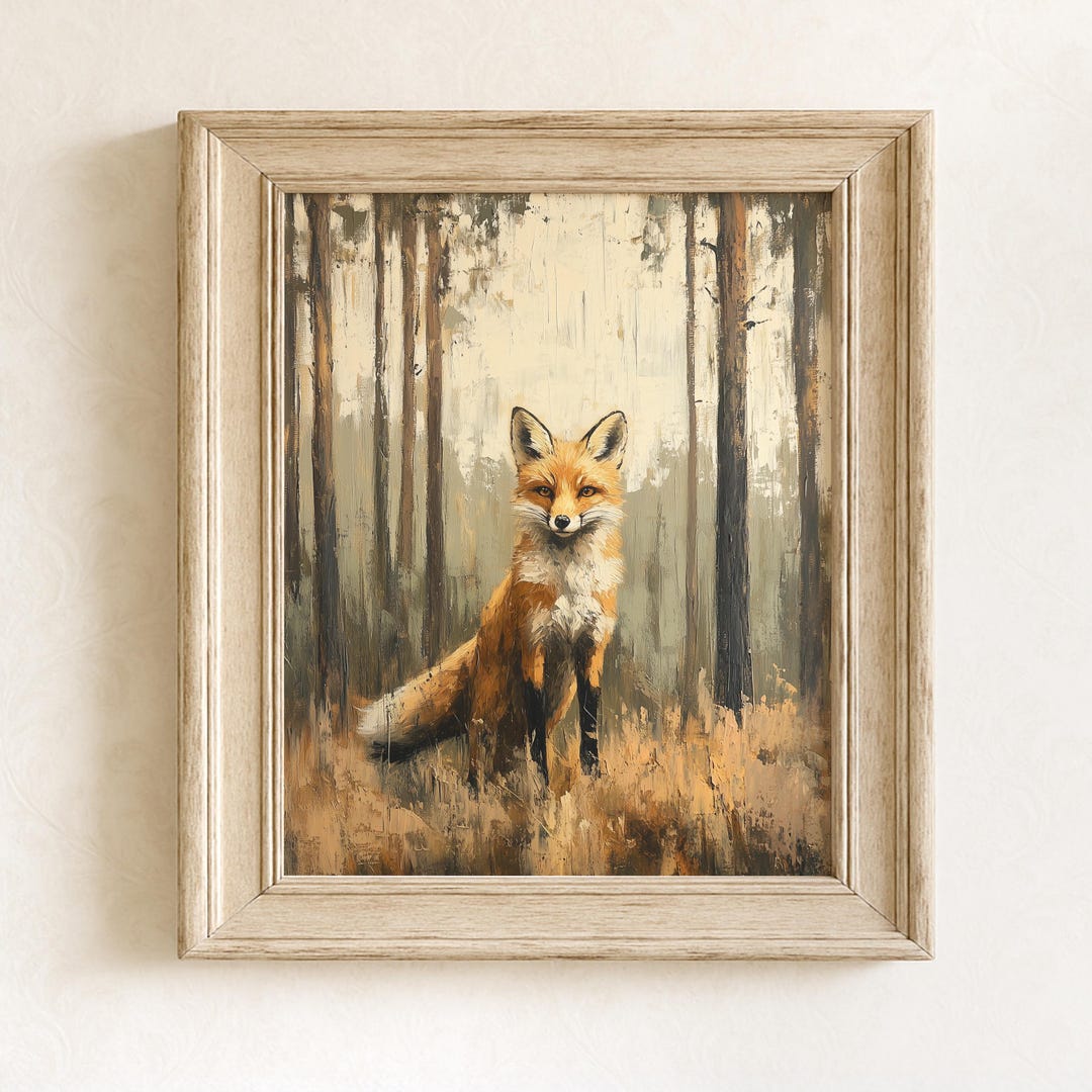 Rustic Fox Image Moody Red Fox in Woodland, Rustic Nature Art, Cottagecore Printable Fox ...