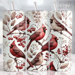 Envoltura para vaso de cardenal, diseño de sublimación de vaso delgado de 20 oz, diseño de vaso navideño en formato PNG, diseño de vaso de pájaro, descarga digital sin costuras