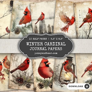 Winter-Kardinal Junk Journal Seiten Urlaub Scrapbooking druckbare Weihnachtskarte machen Vogel Collage digitaler Download