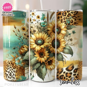 Turquoise Sunflower Tumbler Wrap 20 oz Skinny Tumbler Sublimation Design Country Tumbler Png Western Tumbler Design Seamless Cheetah Tumbler