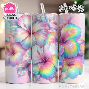 Rainbow Hibiscus Tumbler Wrap 20 Unzen Skinny Tumbler Sublimation Design Sommer Tumble Png Hawaiian Tumbler Design Nahtloser digitaler Download