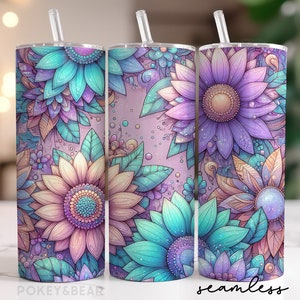 Pastel zonnebloem beker wrap 20 oz mager beker sublimatie ontwerp bloem beker Png mooie beker ontwerp naadloze digitale download
