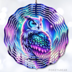 Neon Eule Wind Spinner Sublimation Design Nordlichter Windspiel Png Aurora Borealis Windspinner Png Eule Türschild Png Digital Download