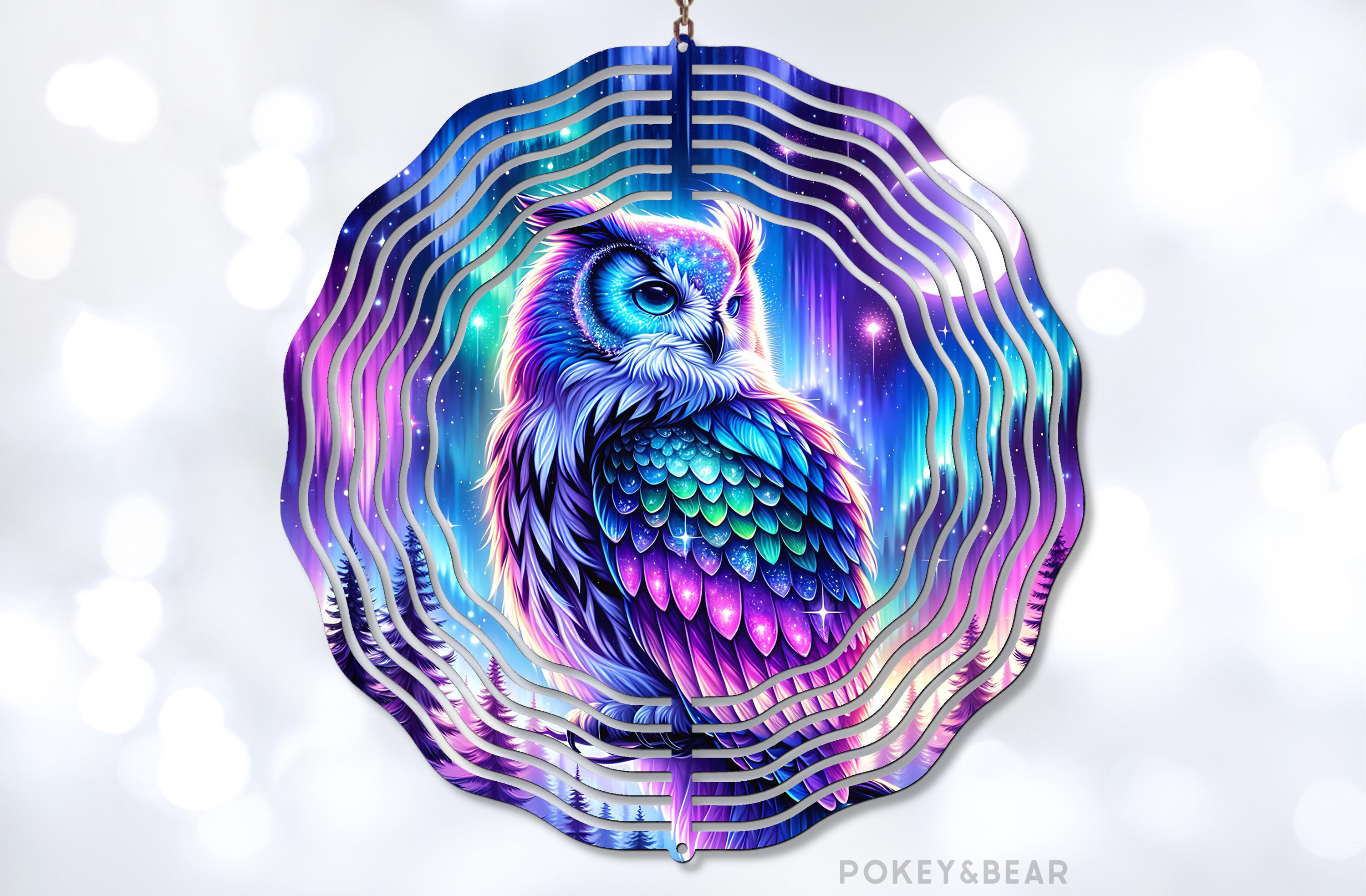Neon Owl Wind Spinner Sublimation Design Northern Lights Wind Spinner Png Aurora Borealis Windspinne