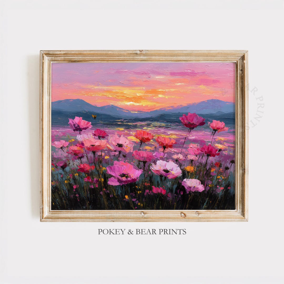 Printable Wildflower Meadow at Sunset, Cottagecore Floral Art, Romantic ...