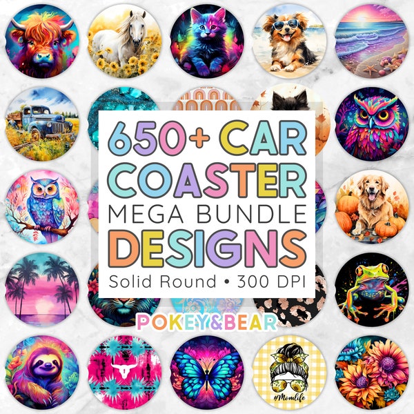 Paquete de sublimación de posavasos de 650+ Mega Car Coaster Diseños de posavasos Diseños de sublimación de posavasos Plantilla de posavasos redonda sólida Paquete de diseño de posavasos