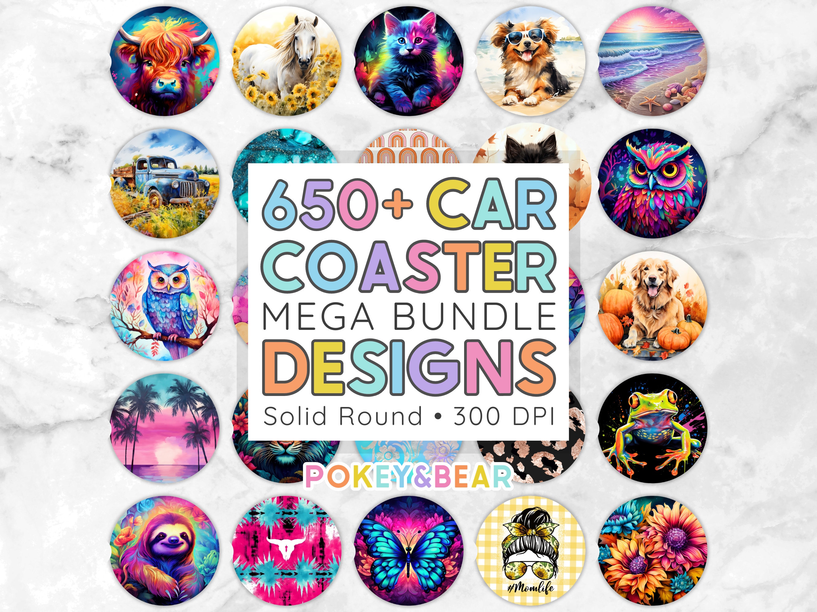 CAR COASTER 300 Designs Car Coasters Sublimation Designs Car