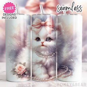Vintage Katze Becher Wrap 20 Unzen Skinny Tumbler Sublimation Design Kokette Tumbler Png Kätzchen Tumbler Design Nahtloser Digitaler Download