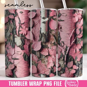Gobelet de chasse camouflage rose 20 oz gobelet skinny design sublimation Gobelet chasseur rustique Png arbre camouflage design transparent