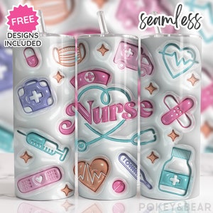 3D Nurse Tumbler Wrap 20 oz Skinny Tumbler Sublimation Design 3D Tumbler Png RN Tumbler Design Puffy Tumbler Seamless Digital Download