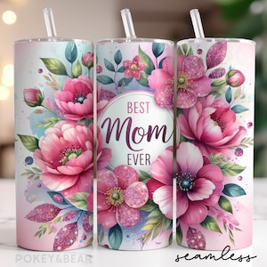 Envoltura para vaso "La mejor mamá del mundo", vaso delgado de 20 oz, diseño de sublimación, vaso para el Día de la Madre, diseño de vaso para mamá, descarga digital sin costuras