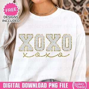 XOXO Png Diseño de sublimación Día de San Valentín Png Bordado falso Png San Valentín PNG Parche falso Png Camiseta de San Valentín Png Abrazos y besos Png