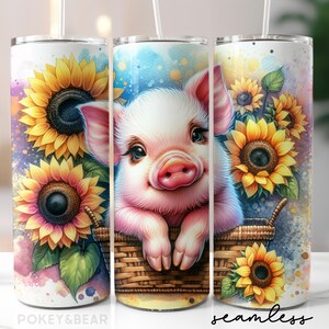 Gobelet floral en forme de cochon, 20 oz gobelet mince en sublimation, gobelet tournesol PNG, gobelet pour porcelets, téléchargement numérique transparent