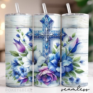 Christian Tumbler Wrap 20 oz Skinny Tumbler Sublimatie Design Bloemen Kruis Tumbler Png Bijbel Tumbler Design Naadloze Digitale Download