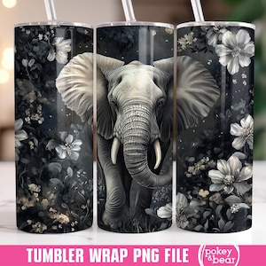 Copo de elefante floral com design de sublimação, copo fino de 20 oz, copo de selva floral, design de copo Safari, download perfeito