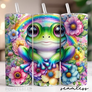 Gobelet grenouille, 20 oz, gobelet mince, sublimation, gobelet arc-en-ciel, PNG, gobelet floral, téléchargement numérique transparent