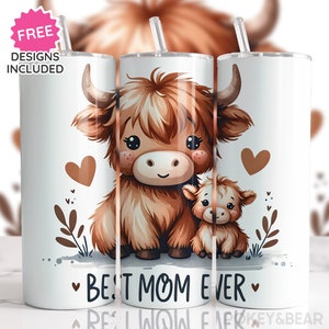 Mom Tumbler Wrap 20oz Skinny Tumbler Sublimation Design Mother&#39;s Day Tumbler Png Highland Cow Tumbler Design Mama Tumbler Digital Download