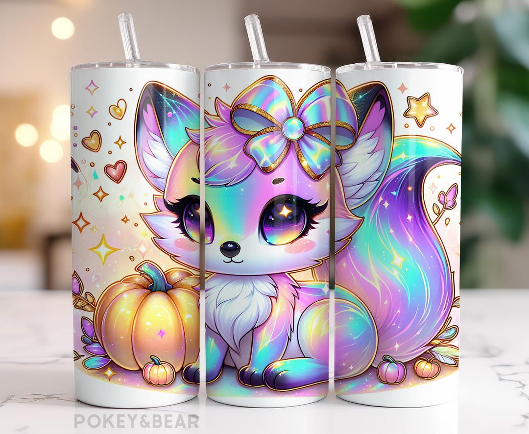 Iridescent Fall Fox Tumbler Wrap PNG - Holographic 20 Oz Skinny Tumbler ...