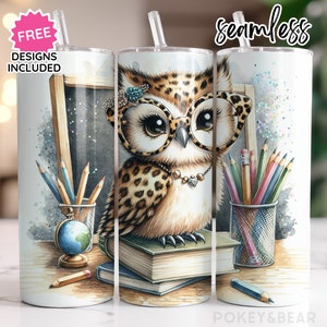 Lehrer Tumbler Wrap 20 Unzen Skinny Tumbler Sublimation Design Schule Tumble Png Lehrer Wertschätzung Tumble Design Leopard Owl Tumble Png