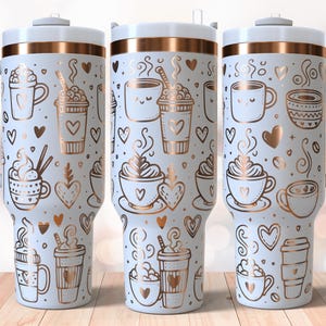 Cute Coffee 40oz Laser Tumbler Wrap Svg, To Go Cup Engraving Laser Tumbler Design, Latte Full Wrap Laser Svg File, Seamless, Download