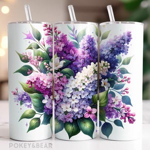 Envoltura para vaso lila de 20 oz, diseño de sublimación de vaso delgado, vaso de flores PNG, diseño floral, descarga digital sin costuras