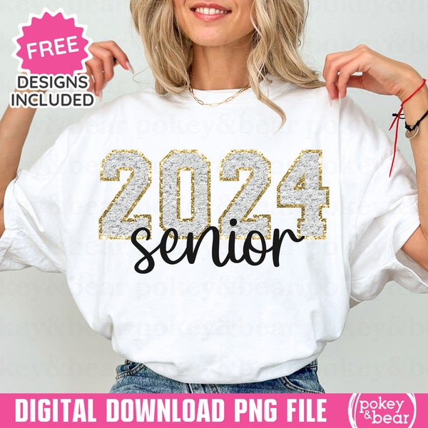 Senior 2024 Png Sublimation Design Glitter Class of 2024 Png Faux Embroidery Png Faux Patch Png Senior Shirt Png Graduation Png Download