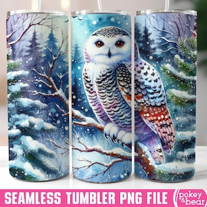 Emballage de gobelet harfang des neiges aquarelle 20 oz gobelet skinny design sublimation gobelet hiver design png téléchargement numérique transparent
