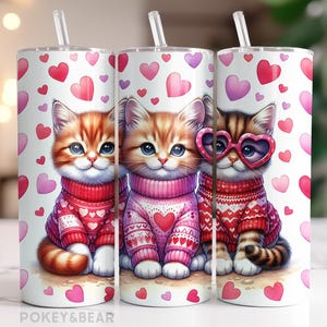 Niedliche Valentinstag Tumbler Wrap 20 Unzen Skinny Tumbler Sublimation Design Kätzchen Tumble Png Katze Tumbler Design Nahtloser Digitaler Download