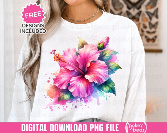 Hot Pink Hibiscus Png Sublimation Design Hawaiian Shirt Design Hibiscus Clipart Summer Tshirt Design Tropical Flower DTF Design Download
