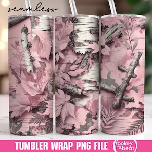 Copo de caça camuflado rosa, 20 oz, design fino de sublimação, copo de caça rústico, png, design de camuflagem de árvore, sem costura