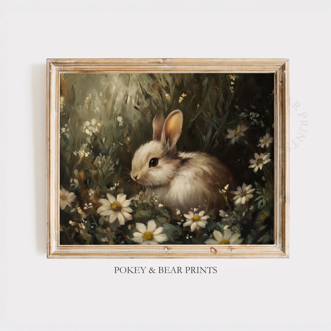 Cottage Core Rabbit Cottagecore Rabbit in Daisies, Vintage Pastoral Bunny Art, Cozy ...