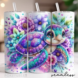 Schattige zeeschildpad beker wrap 20 oz mager beker sublimatie ontwerp zomer beker Png oceaan beker ontwerp naadloze digitale download