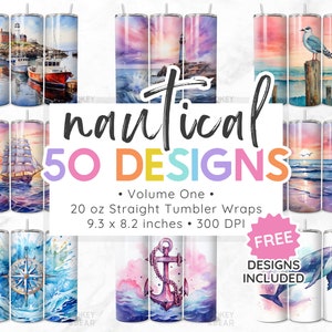 50 Nautical Tumbler Wrap Bundle Tumble Png Strand Sublimationsentwürfe 20 Unzen Skinny Tumbler Gerade Png Tumbler Vorlagen Ocean Tumbler Wraps