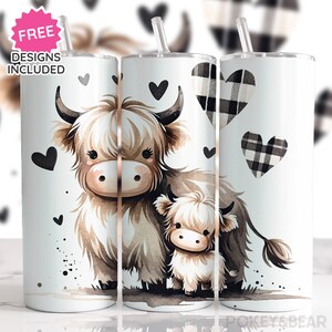 Copo de vaca Highland Wrap 20oz Skinny Tumbler Design de sublimação Copo de dia das mães PNG Design de copo de vaca Download digital Mama Tumbler