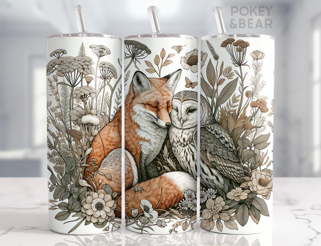 Vintage Fox Tumbler Wrap 20 Oz Skinny Tumbler Sublimation Design Owl ...