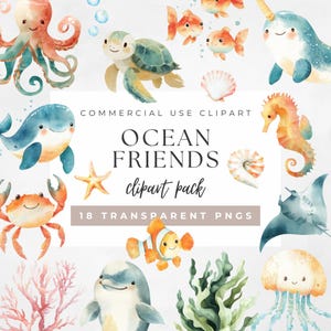 Ocean Clipart Bundle, Sea Creatures Png Sublimation Designs, Under The Sea Clip Art, Sea Turtle Whale Octopus Seahorse, Digital Download